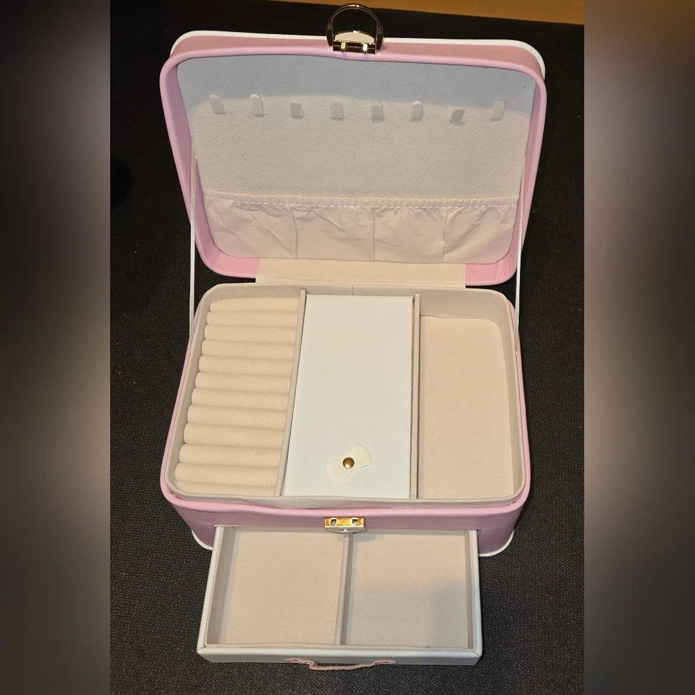 Pink Girls Jewelry Box With Cartoon Easter Bunny Strawberries